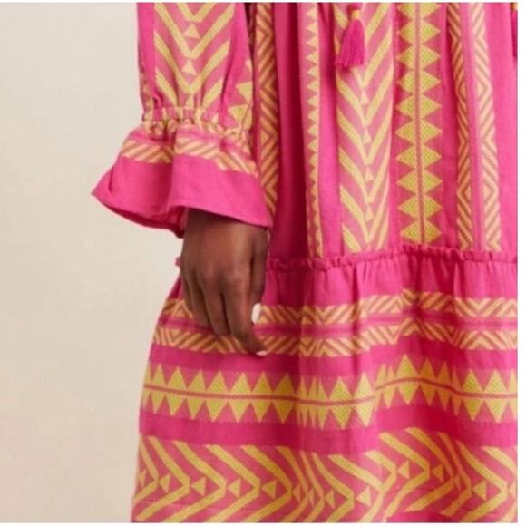 Anthropologie Maeve Dominique Aztec Boho Tunic Dress Pink Size Small - Picture 10 of 14
